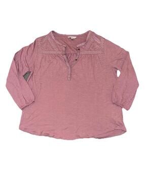Lucky Brand Womens henley top pink Long Sleeve Size L Barbie lagenlook cottage